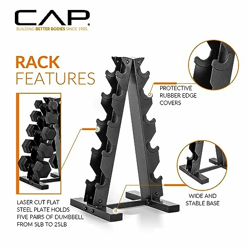 Dumbbell rack with laser cut steel, protective rubber edges, and stable base