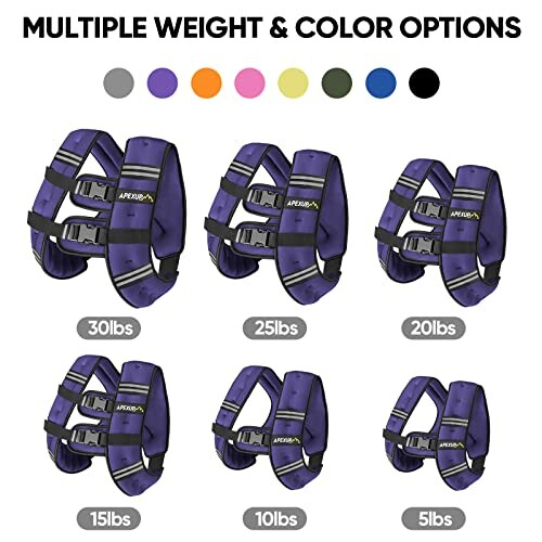 Variety of weighted vests in different weights and colors